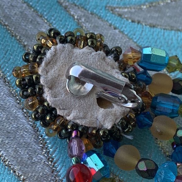 Multi color glass artisan beaded festoon chandelier earrings clip back red - Picture 10 of 10